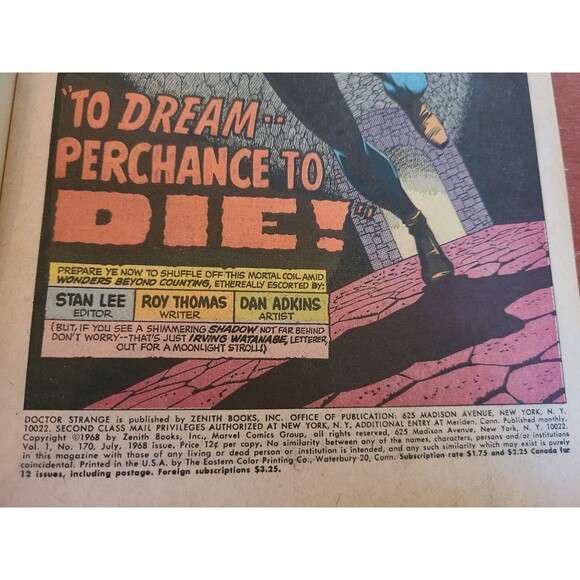 DOCTOR STRANGE #170 V (Marvel 1968) First Cover NIGHTMARE 12-cent Cover ADKINS - Picture 3 of 7